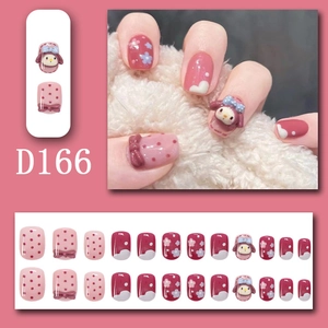 Detaillierte Ansicht der D166 Kunstnägel mit 3D My Melody Charms und Blumenmustern