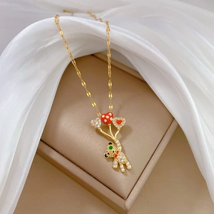 Luxurious gold-plated titanium steel necklace with a crystal balloon bear pendant