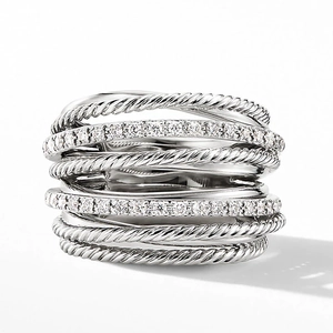 Crossover Multi-Layer Ring Silver Plated Copper Twisted Cable Texture Micro Pave Zircon Elegant Jewelry For Women