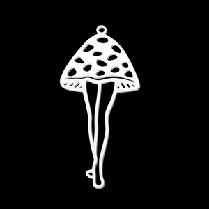 Detailed view of a silver stainless steel mushroom pendant with legs for DIY jewelry