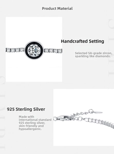 Détails macro du bracelet tennis en argent S925 avec émail noir et zircons cubiques 5A brillants