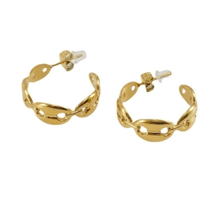 Golden stainless steel marina chain link hoop earrings in a minimalist fashion style