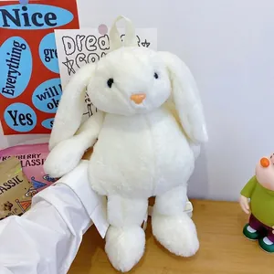 Cute cream plush lop-eared rabbit backpack with soft fur and adjustable straps