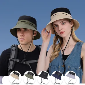 Outdoor Bucket Hat Breathable Mesh Nylon Sun Protection Wide Brim Adjustable Chin Strap For Fishing Hiking Men Women