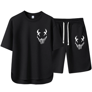 T-Shirt Et Shorts Streetwear Décontracté D'été Pour Hommes Polyester Respirant Col Rond Imprimé Graphique Sportswear