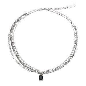 Layered Necklace Titanium Steel With Black Gemstone Mixed Chain Punk Streetwear Jewelry For Men Women