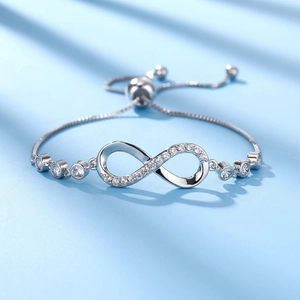 Infinity Heart Bracelet S925 Sterling Silver Copper Zircon Adjustable Sliding Buckle Romantic Elegant Gift Women Jewelry