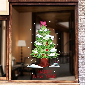 Autocollants de Noël pour fenêtres avec sapins et flocons pour décoration de vitrines