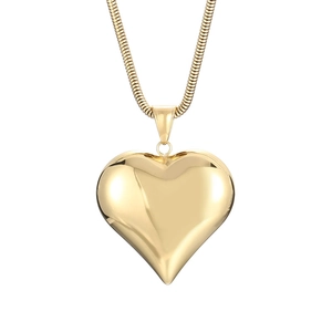 Collana da donna in acciaio al titanio con ciondolo a cuore vuoto dorato lucido