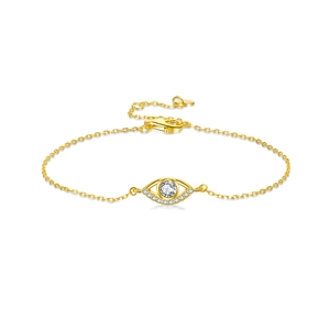 Elegant S925 sterling silver evil eye bracelet in gold with sparkling zircon stones