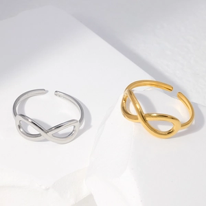 Minimalist stainless steel infinity open rings in gold and silver polished finish