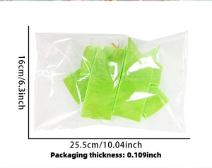 Detailed packaging dimensions for the 25cm light green handmade ribbon bow accessory