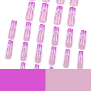 French pink purple gradient press-on nails with long square shape and water ripple design