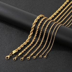 Polished gold stainless steel rope chain bracelets in various widths with lobster clasp