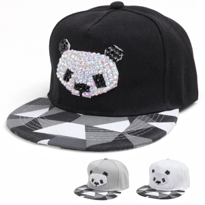 Acrylic Rhinestone Panda Snapback Hat Hip Hop Baseball Cap Geometric Pattern Flat Brim Adjustable Streetwear Fashion