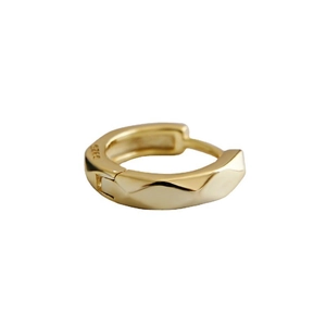 Minimalist S925 sterling silver geometric faceted hoop earrings in gold finish