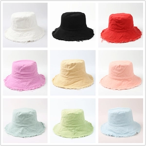 Frayed edge bucket hat for women in 9 vintage washed cotton colors for summer sun protection