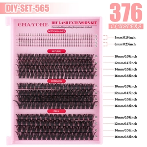DIY eyelash extension kit with 376 clusters featuring various lengths from 5mm to 16mm