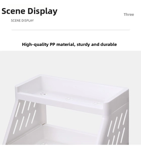 Detail view of double-layer white desk organizer with hollow cat paw pattern and PP material