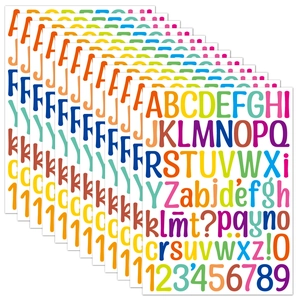 Macro detail of colorful 1.5 inch waterproof alphabet and number stickers set