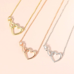 Infinity heart necklaces in gold, rose gold and silver finish with zircon stones