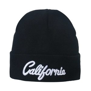 Black knit beanie with California white embroidery for warm autumn and winter wear