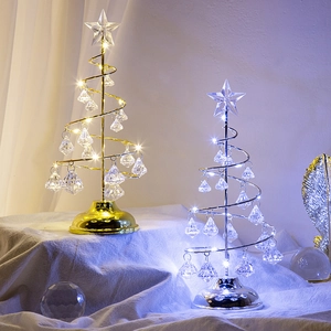 Spiral metal Christmas tree lamp with crystal pendants and warm LED lighting decoration
