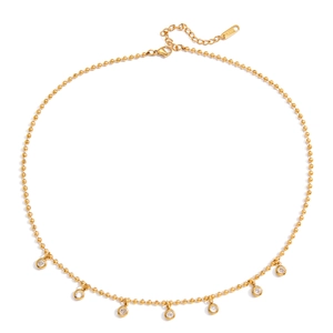 Collana a sfere in acciaio inossidabile placcato oro 18k con sette pendenti in zircone