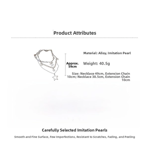 Detailed size parameters of multilayer star and pearl necklace with adjustable gold chain