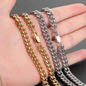 Hip hop style Cuban link necklaces in gold and silver finish, stainless steel jewelry