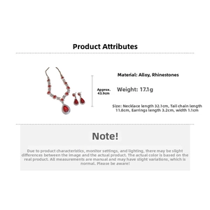 Detailed sizing of rhinestone waterdrop necklace and pearl earrings jewelry set