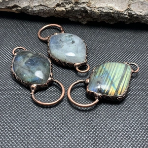 Vintage labradorite copper wire wrapped double loop pendant for jewelry making