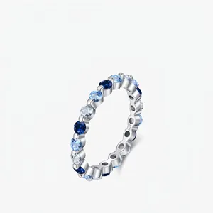 Eternity Band Ring 925 Sterling Silver Gradient Blue Cubic Zirconia Elegant Fashion Jewelry For Women