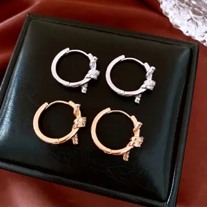 Hoop Earrings Copper 18K Gold Plated Round Twist Knot Zircon Minimalist Elegant Jewelry Accessories For Women