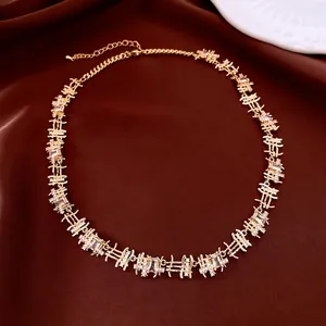 Vintage gold adjustable necklace with rectangular zircon and geometric luxury accents