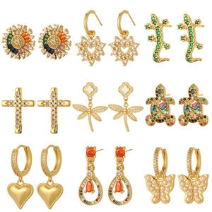 Orecchini a Bottone in Rame e Zirconia alla Moda per Donna Placcati in Oro Farfalla Cuore Croce Libellula Forma di Animale Accessori Gioielli Lucidi