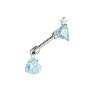 Silver barbell piercing with light blue heart zirconia and star element on white backdrop