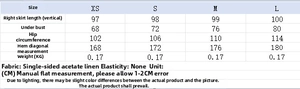 Size chart for lace satin slip dress with bust and waist measurements in centimeters