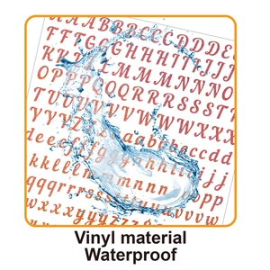 Waterproof rose gold vinyl alphabet stickers demonstrating water resistance on surface