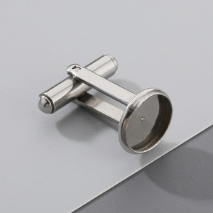 Top view of a silver round stainless steel cufflink base with bullet back for DIY jewelry