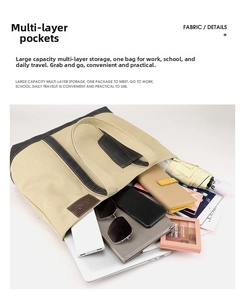 Detailansicht der großen Segeltuch-Tasche mit geräumigem Mehrschicht-Innenraum