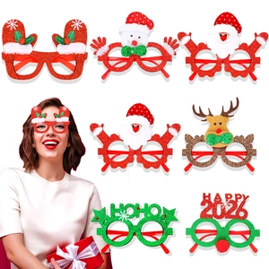 Festive 2026 Christmas party glasses frame set featuring Santa, Reindeer, and Snowman designs