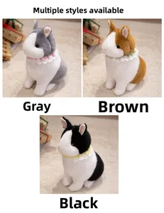 Plush bunny keychains in grey, brown, and black with delicate lace collar details