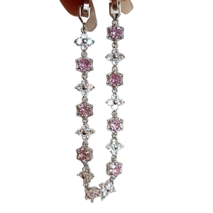 Silver flower and pink hexagonal zircon bracelet with elegant floral charm accents