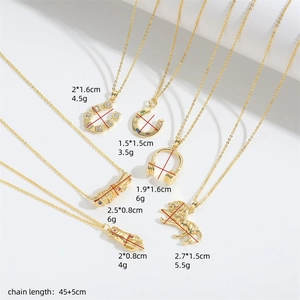 Retro gold alloy pendant necklace set with lion and horseshoe charms with rhinestones