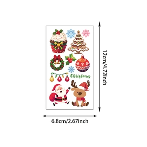 Detailed size chart for Christmas cartoon waterproof temporary tattoos with Santa and reindeer