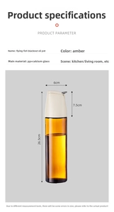 Detaillierte Maße der bernsteinfarbenen Glasölflasche mit automatischem Deckel