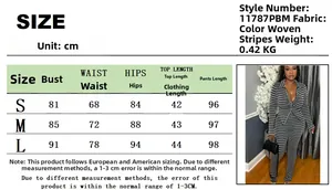 Detaillierte Größentabelle für gestreiftes Set aus Strickjacke und Hose in S, M, L