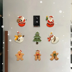 9-piece 3D Christmas fridge magnets set with Santa, snowmen and gingerbread men