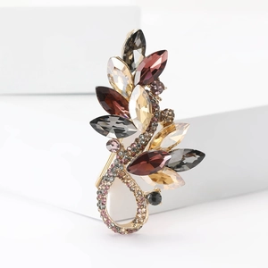 Elegant crystal leaf brooch with multicolored gemstones and rhinestones for women
